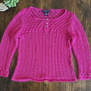 Norton McNaughton | Magenta Pink Pointelle Open Weave Crewneck Sweater, Size M